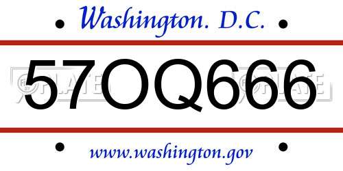 57OQ666 District Of Columbia License Plate