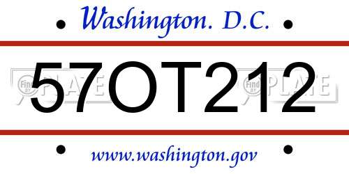 57OT212 District Of Columbia License Plate