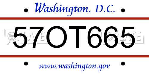 57OT665 District Of Columbia License Plate