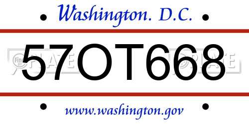 57OT668 District Of Columbia License Plate