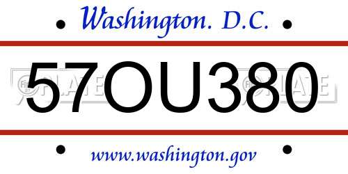 57OU380 District Of Columbia License Plate