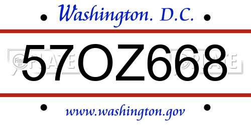 57OZ668 District Of Columbia License Plate
