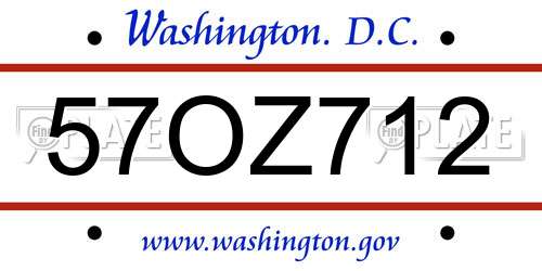 57OZ712 District Of Columbia License Plate
