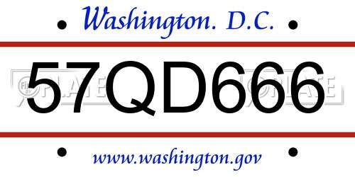 57QD666 District Of Columbia License Plate