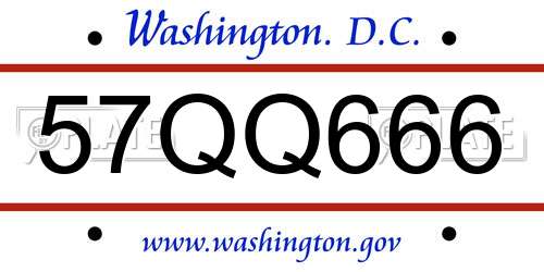 57QQ666 District Of Columbia License Plate