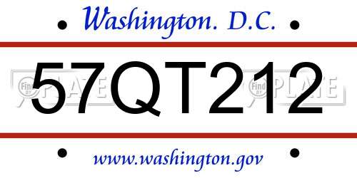 57QT212 District Of Columbia License Plate