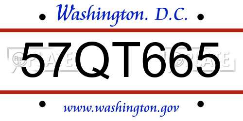 57QT665 District Of Columbia License Plate