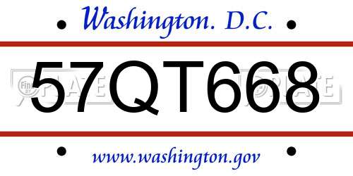 57QT668 District Of Columbia License Plate