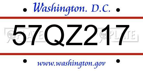 57QZ217 District Of Columbia License Plate