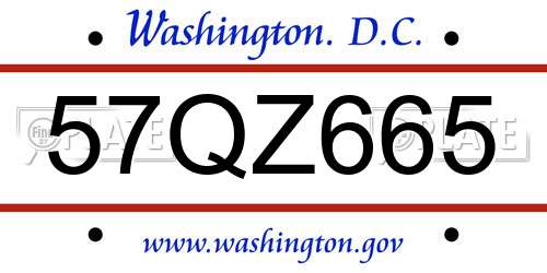 57QZ665 District Of Columbia License Plate
