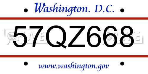 57QZ668 District Of Columbia License Plate