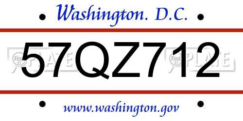 57QZ712 District Of Columbia License Plate