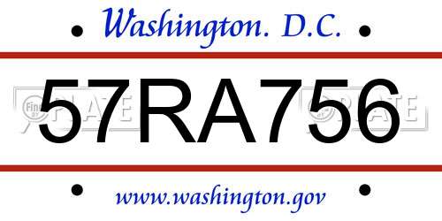57RA756 District Of Columbia License Plate