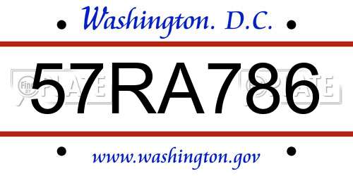 57RA786 District Of Columbia License Plate