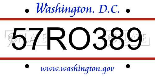 57RO389 District Of Columbia License Plate