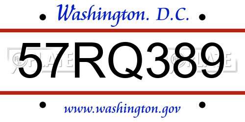 57RQ389 District Of Columbia License Plate