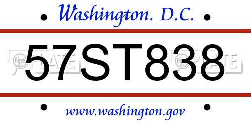 57ST838 District Of Columbia License Plate