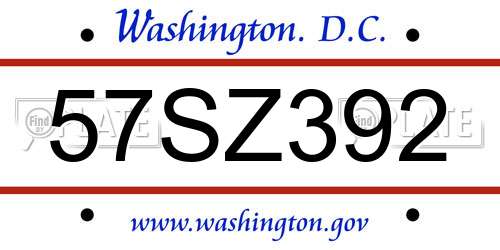 57SZ392 District Of Columbia License Plate