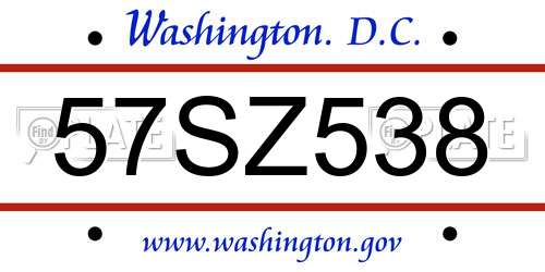 57SZ538 District Of Columbia License Plate