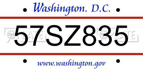 57SZ835 District Of Columbia License Plate