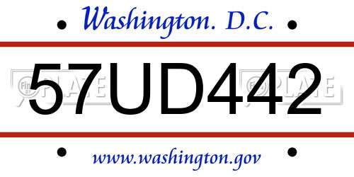 57UD442 District Of Columbia License Plate