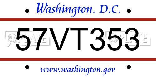 57VT353 District Of Columbia License Plate