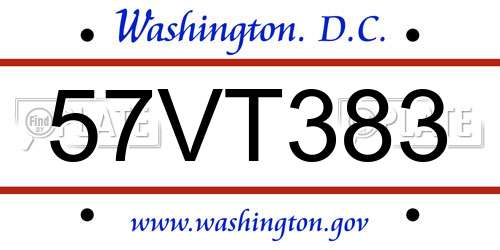 57VT383 District Of Columbia License Plate