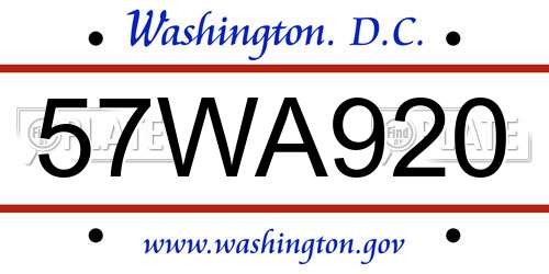 57WA920 District Of Columbia License Plate