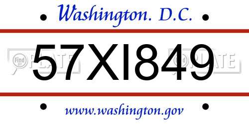 57XI849 District Of Columbia License Plate