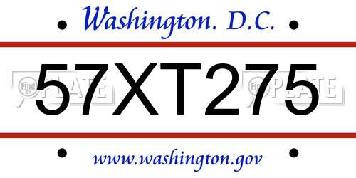 57XT275 District Of Columbia License Plate