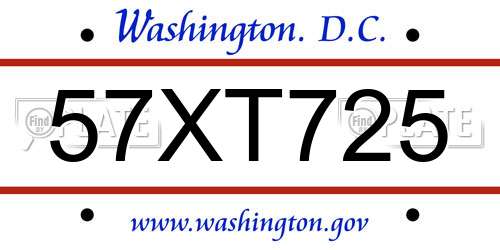 57XT725 District Of Columbia License Plate
