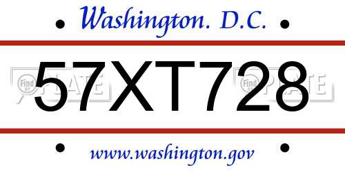 57XT728 District Of Columbia License Plate
