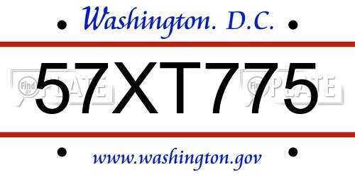 57XT775 District Of Columbia License Plate