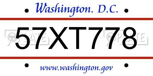57XT778 District Of Columbia License Plate