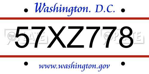 57XZ778 District Of Columbia License Plate