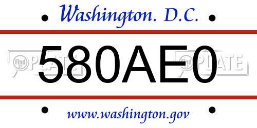 580AE0 District Of Columbia License Plate