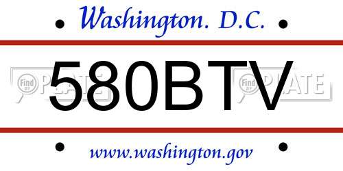 580BTV District Of Columbia License Plate