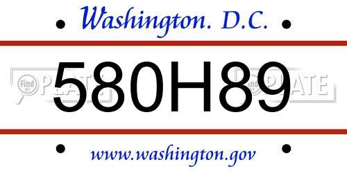 580H89 District Of Columbia License Plate