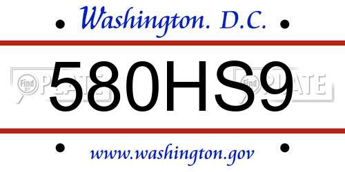 580HS9 District Of Columbia License Plate