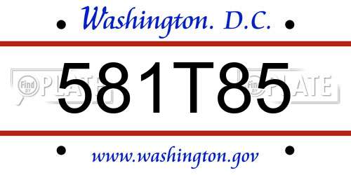 581T85 District Of Columbia License Plate