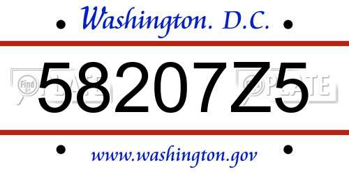 58207Z5 District Of Columbia License Plate