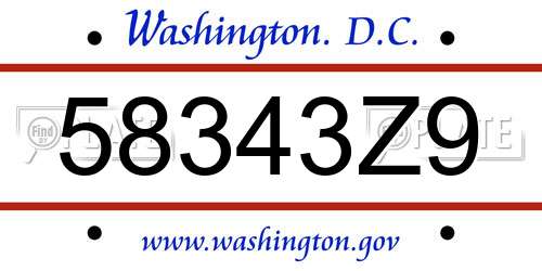 58343Z9 District Of Columbia License Plate