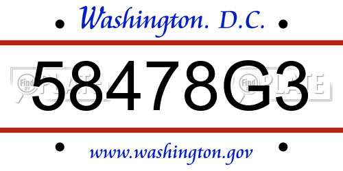 58478G3 District Of Columbia License Plate