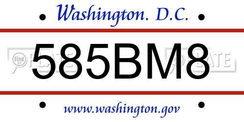 585BM8 District Of Columbia License Plate