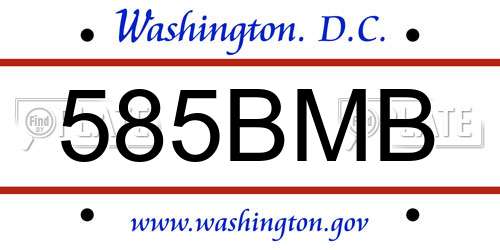 585BMB District Of Columbia License Plate