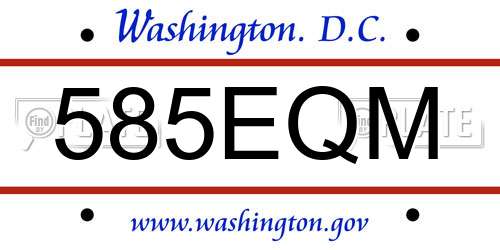 585EQM District Of Columbia License Plate