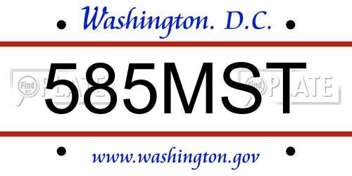 585MST District Of Columbia License Plate
