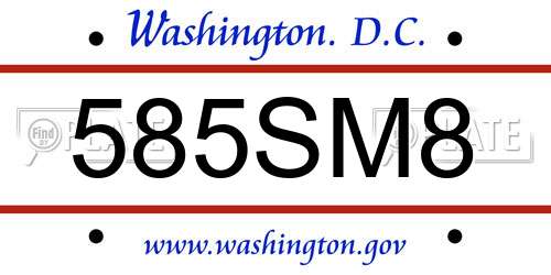 585SM8 District Of Columbia License Plate