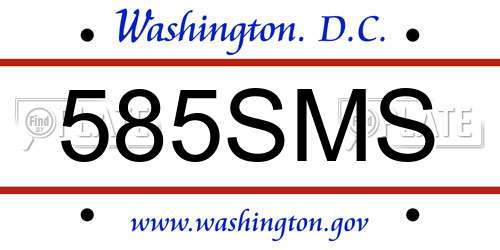585SMS District Of Columbia License Plate