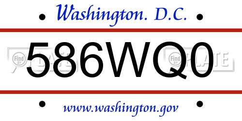 586WQ0 District Of Columbia License Plate